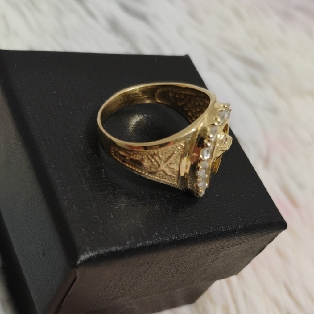 SALE! RARE! 40's 14kt Elegant Gold Horse Shoe Ring 11 Diamonds & 1 Ruby Eye - Picture 7 of 12